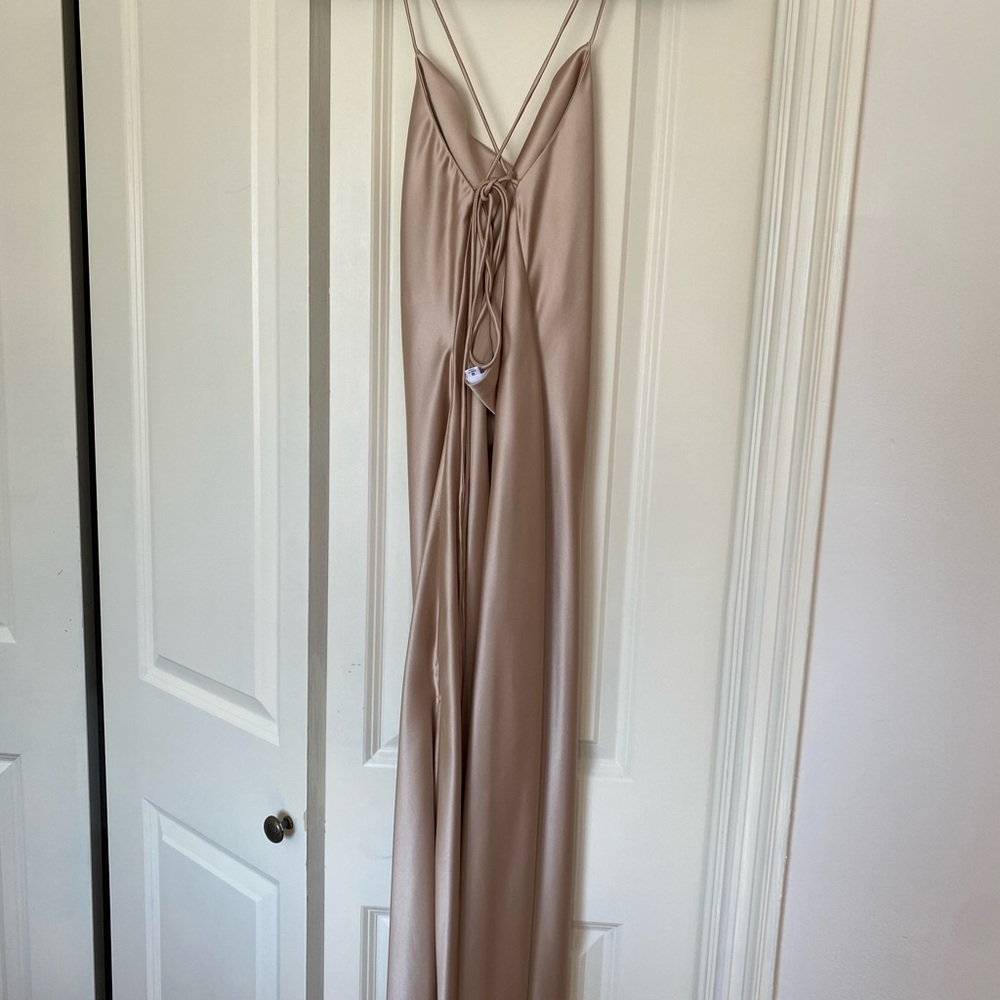 Le Lis Gold Cowl Neck Slip Dress for Weddings - Picture 3 of 8